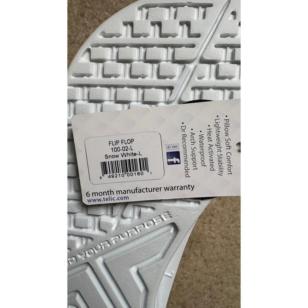 Telic Energy Flip Flop Snow White Recovery Sandal Arch Support Mens 10 Womens 11